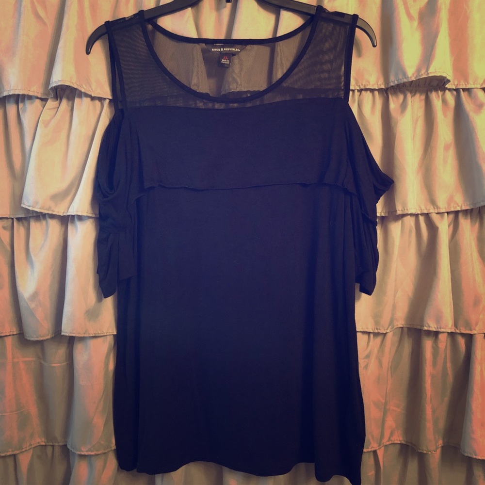 Black cold shoulder blouse.